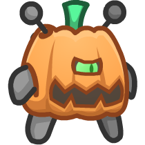 The Runner in her "Jack-O-Lantern" costume, appearing to be a large pumpkin carved to resemble an angry eye and toothed mouth. Art credit: James "Jimp" Pearmain.