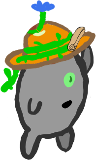 The Runner wearing a bright orange wide-brim hat with a vine wrapped around it. The vine has a blue flower at the top and appears to pass through the hat's brim at the bottom. A rolled-up map is glued or otherwise attached to the brim.

The lines in this drawing are shakier than in the others, because it was drawn quickly for a stream and never got polished to the level of in-game artwork. Nevertheless, the hat is popular among fans.