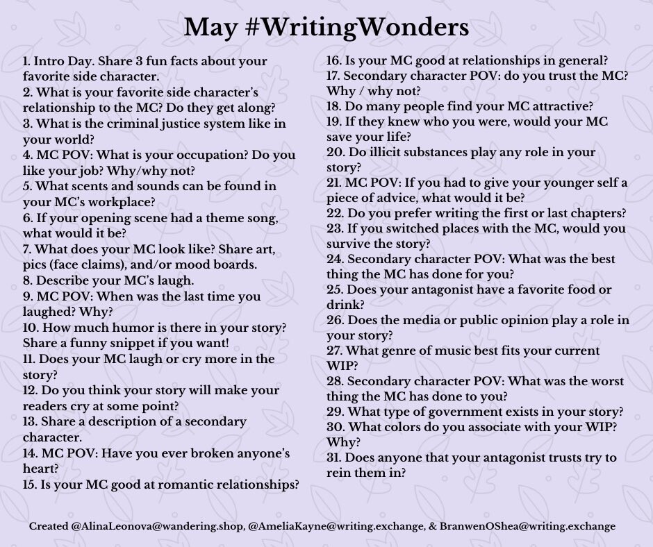 31 writing prompts for May 2023