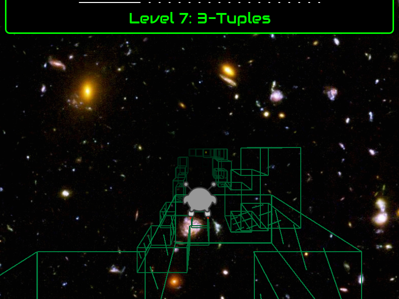 The Skater at the start of "3-Tuples." The cubes in the level are invisible, but the outlines are there.